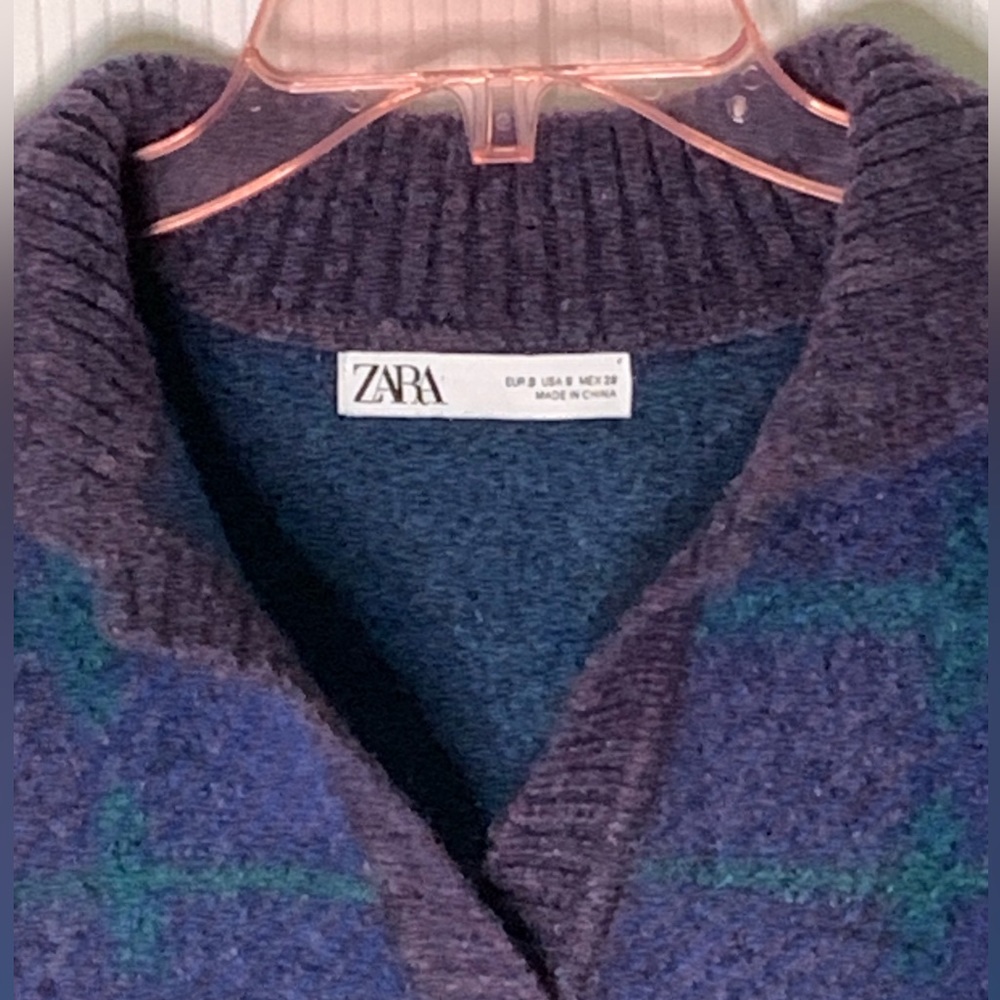 Zara Multicolored Collared Oversized Cropped Purple Blue Green Size Small - Picture 4 of 8